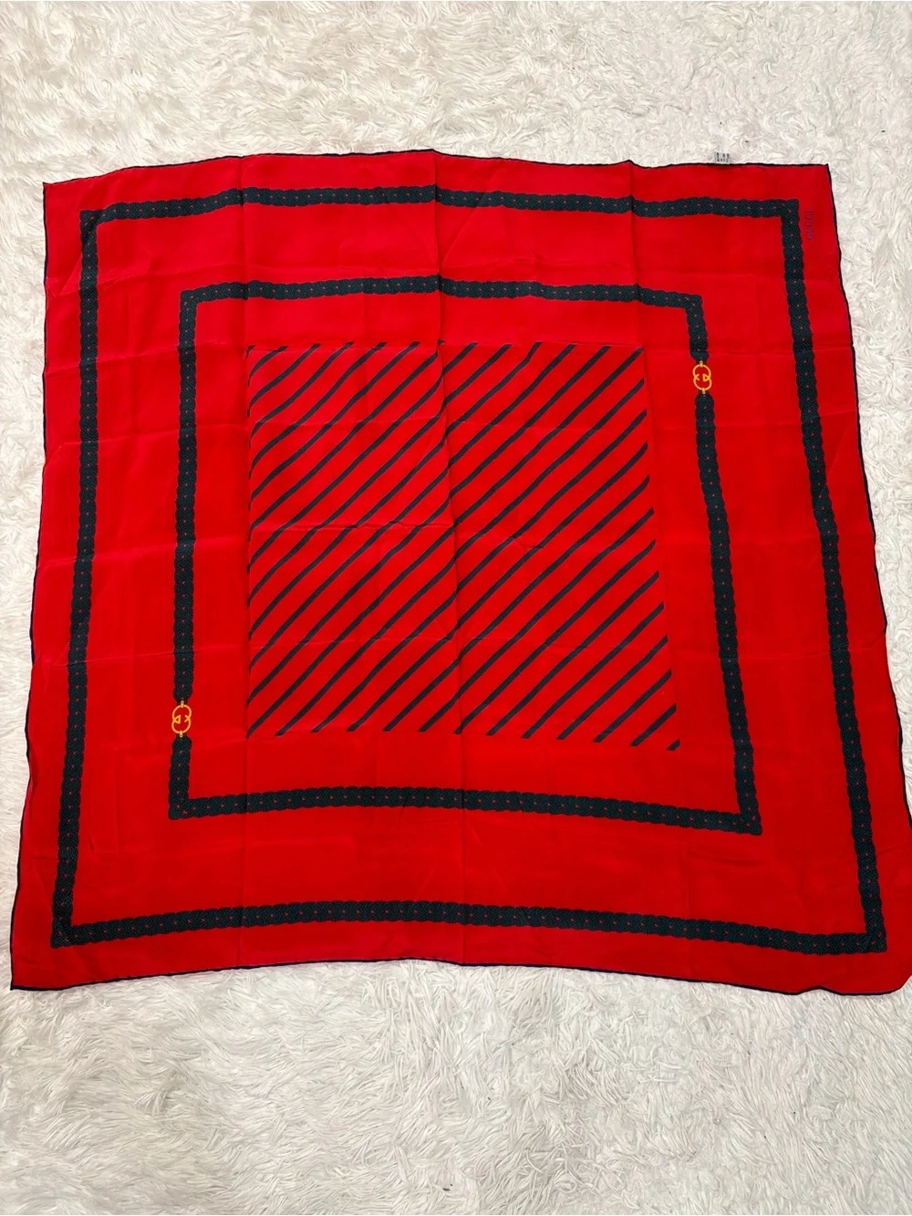 Gucci Vintage Red Silk Printed Scarf